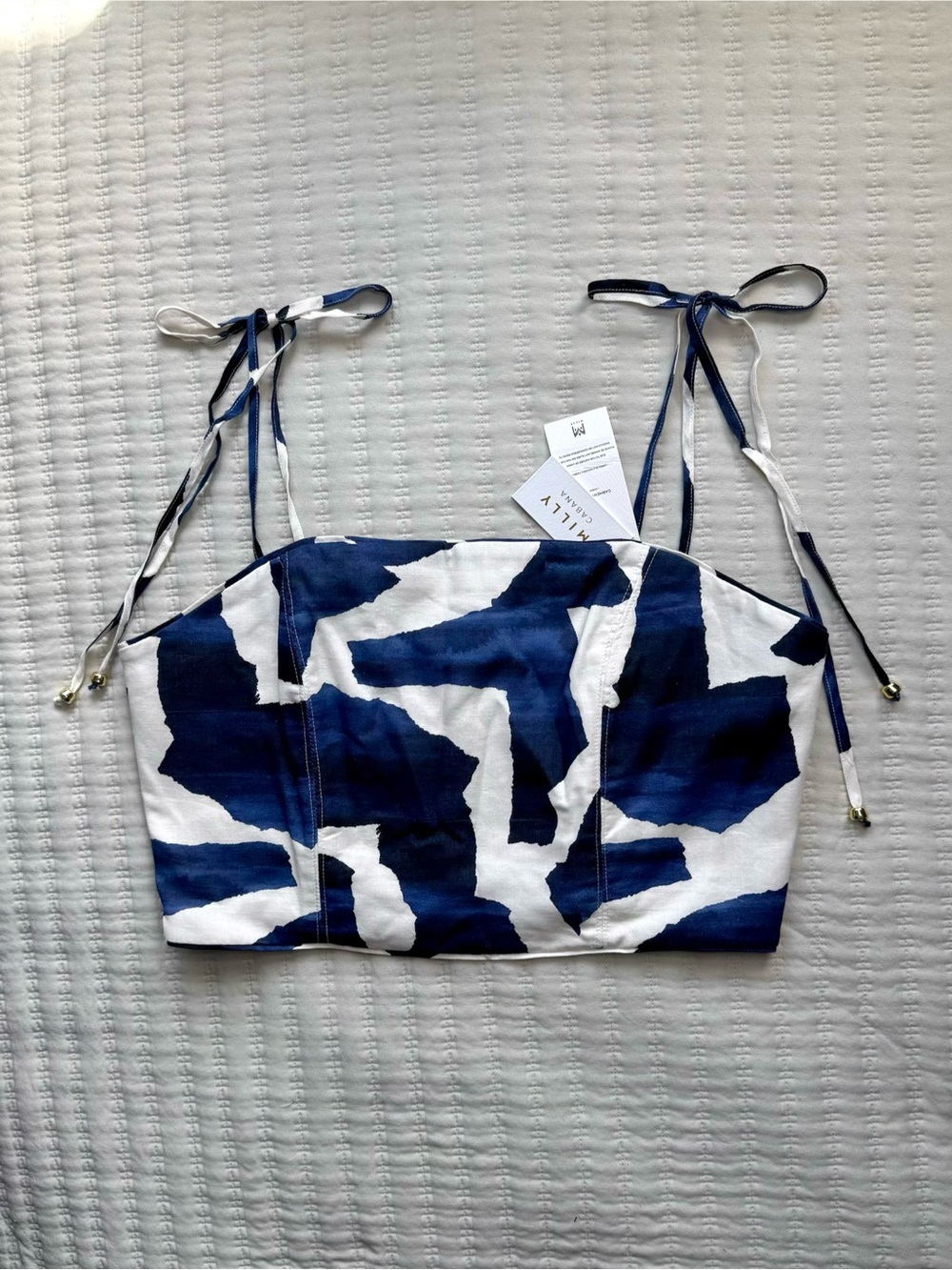 Milly Cabana Ocean Puzzle Linen Tie Strap Bustier Cropped Cami NWT - Large
